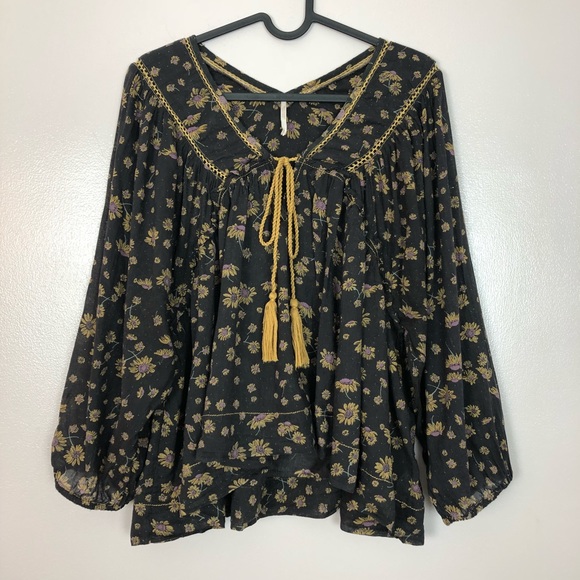 Free People | Boho Daisy Print Blouse with Tassels - Picture 2 of 7